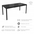 ЛОФТ стол раздвижной со стеклом Черный/Черный